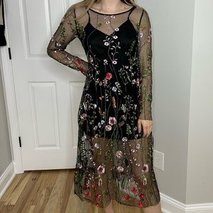 Embroidered Black Floral Dress
